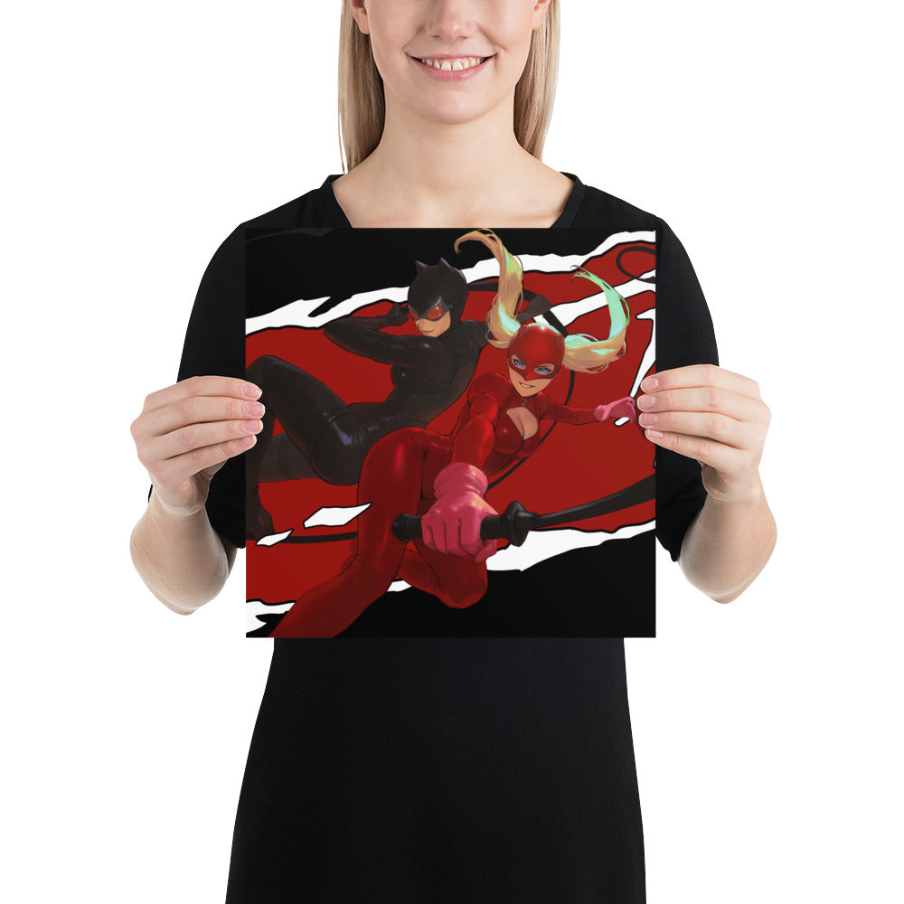 Catwoman And Panther DC Persona 5 Anime Video Game Art Print Poster