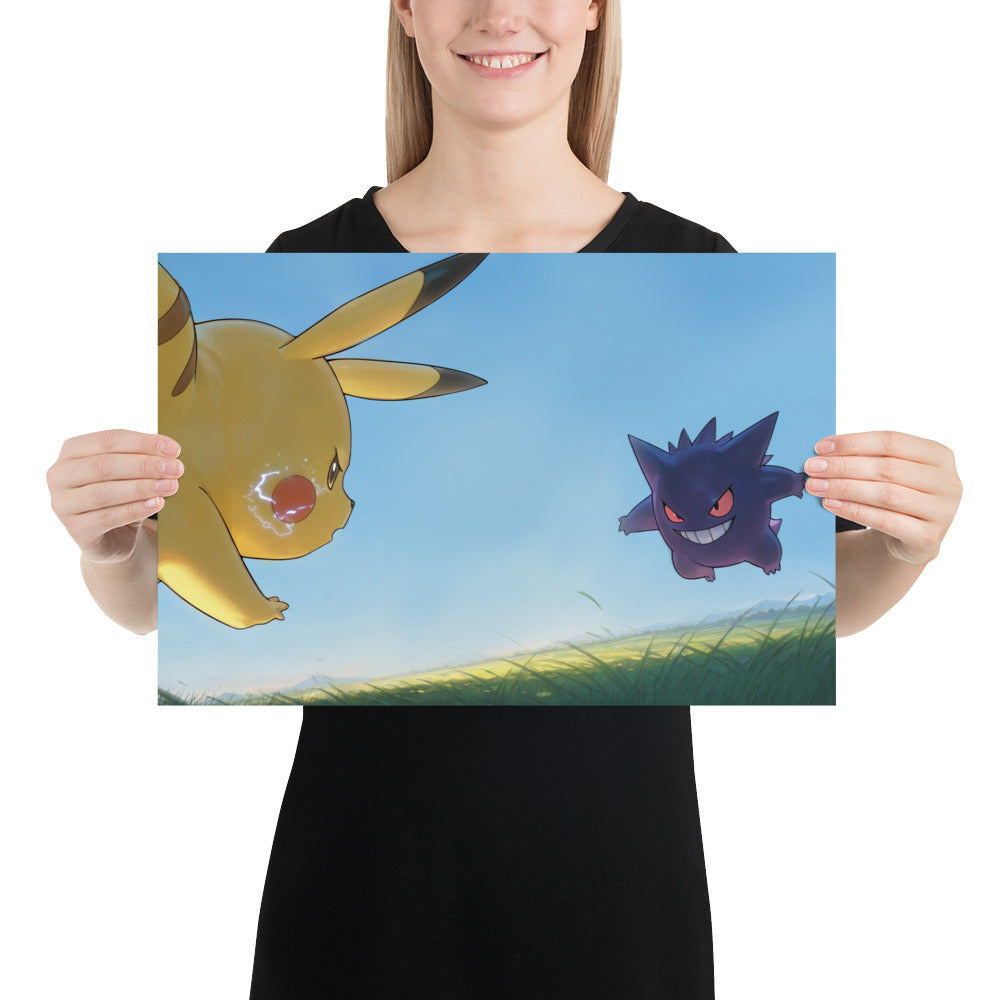 Pikachu vs Gengar Pokemon Art Print Poster