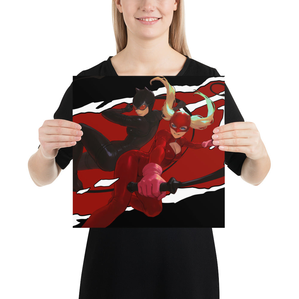 Catwoman And Panther DC Persona 5 Anime Video Game Art Print Poster