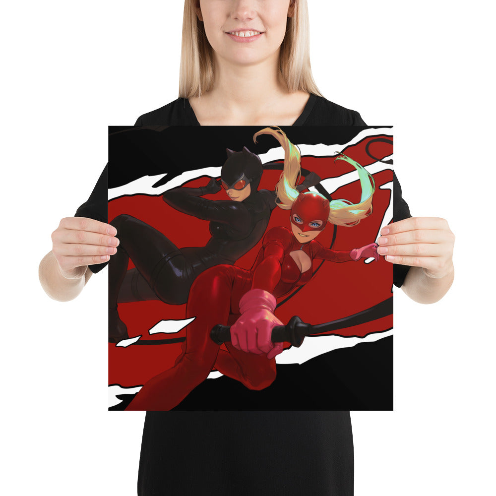 Catwoman And Panther DC Persona 5 Anime Video Game Art Print Poster
