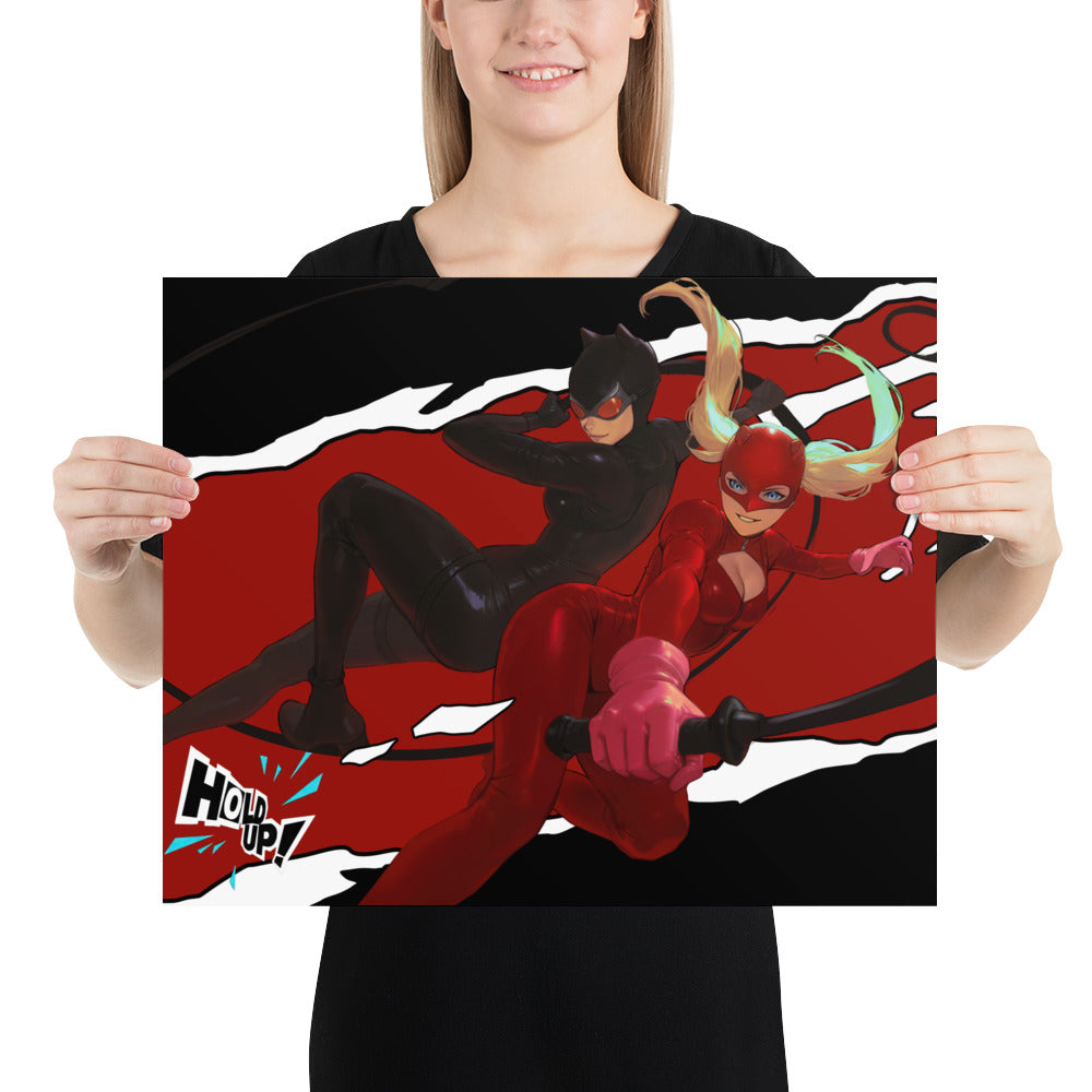 Catwoman And Panther DC Persona 5 Anime Video Game Art Print Poster