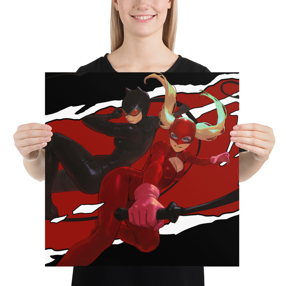 Catwoman And Panther DC Persona 5 Anime Video Game Art Print Poster