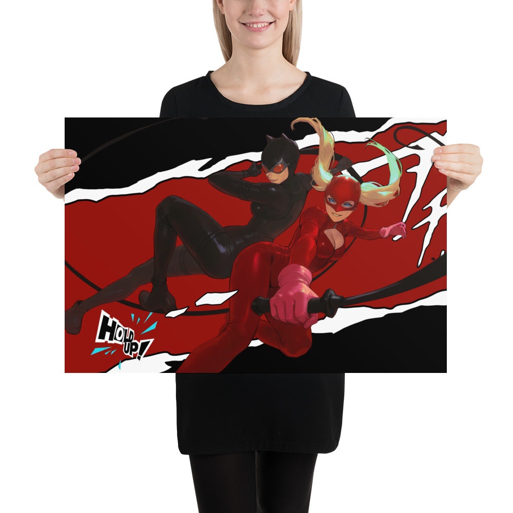 Catwoman And Panther DC Persona 5 Anime Video Game Art Print Poster