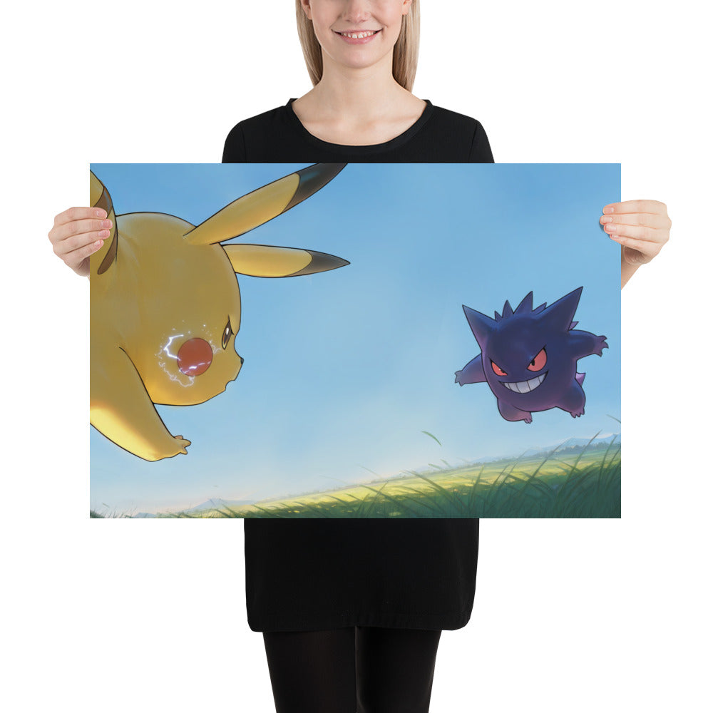 Pikachu vs Gengar Pokemon Art Print Poster
