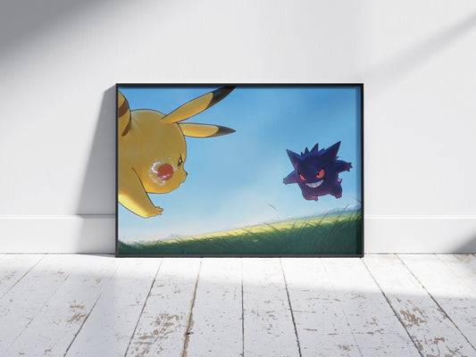 Pikachu vs Gengar Pokemon Art Print Poster