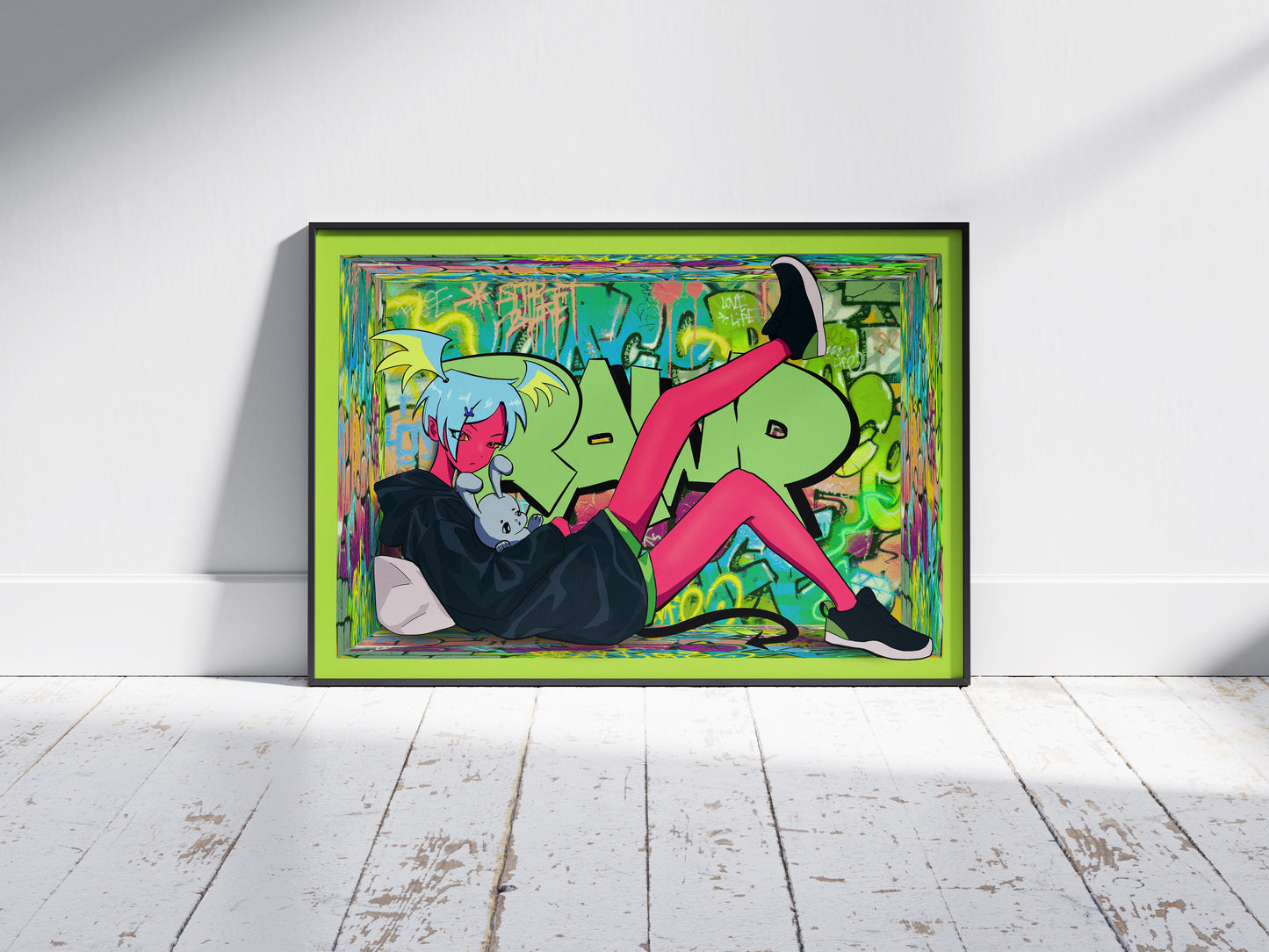 "RAWR" Anime Girl Original Art Print Poster